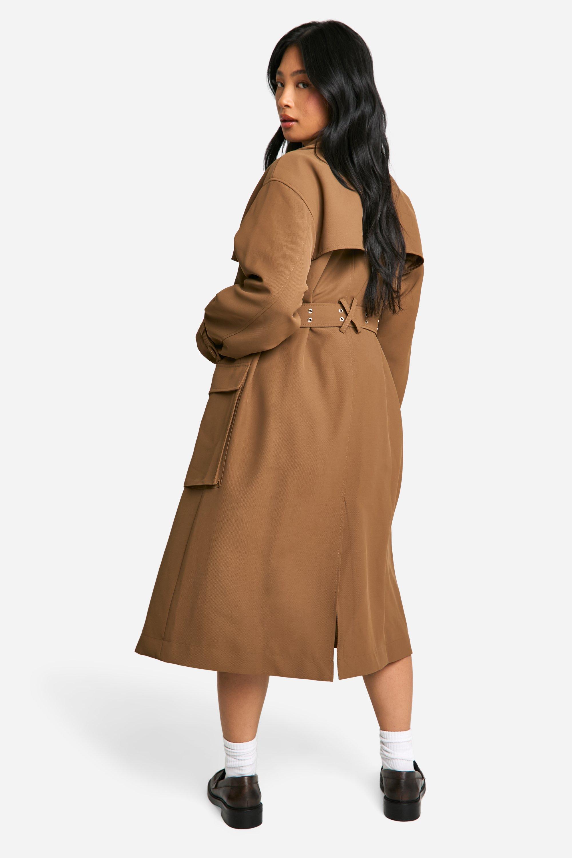 boohoo Women s Petite Belted Trench Coat Brown Trench Coats